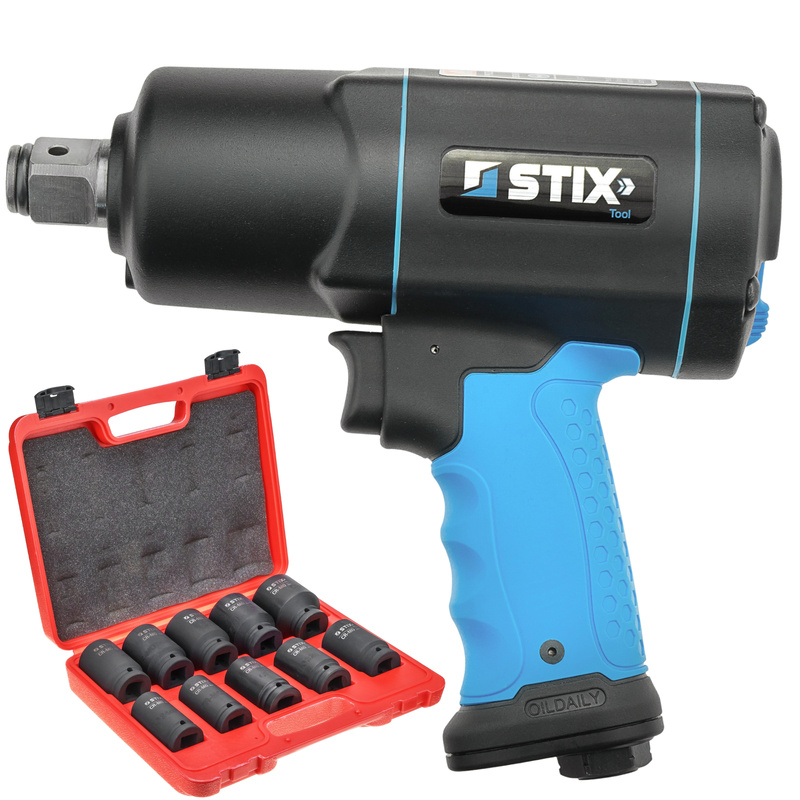 Pneumatic Impact Wrench 2200 Nm 3/4" STIX STT-22 Composite + Long CR-MO SERIES 4 Impact Sockets 24–46 mm (10-piece set) in Case