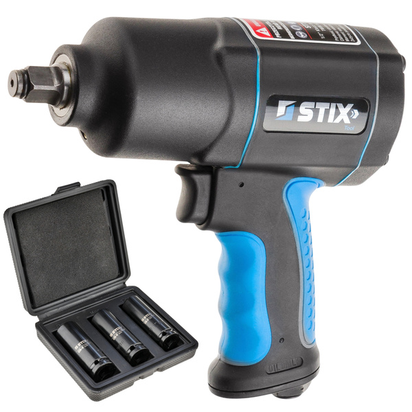 Pneumatic Impact Wrench 1900 Nm 1/2" STIX STT-19 + Long CR-MO Sockets 17/19/21 mm in Case