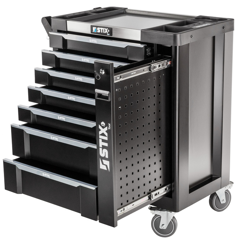 Workshop cabinet / tool trolley with 7 drawers, side pull-out compartment – UltimatePro B7 – Stix