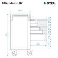 Workshop cabinet / tool trolley with 7 drawers, side pull-out compartment – UltimatePro B7 – Stix
