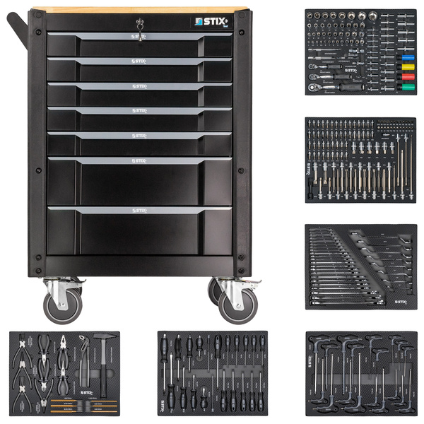Werkstattschrank / Werkzeugwagen mit 7 Schubladen + Werkzeugsatz – UltimatePro C7/TS1 – Stix