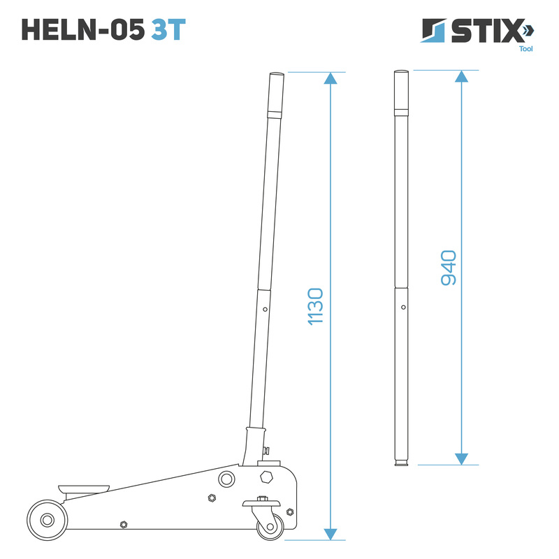 Hydraulic Floor Jack / Trolley Jack, lifting height 130–485 mm HELN-05 3T – Stix