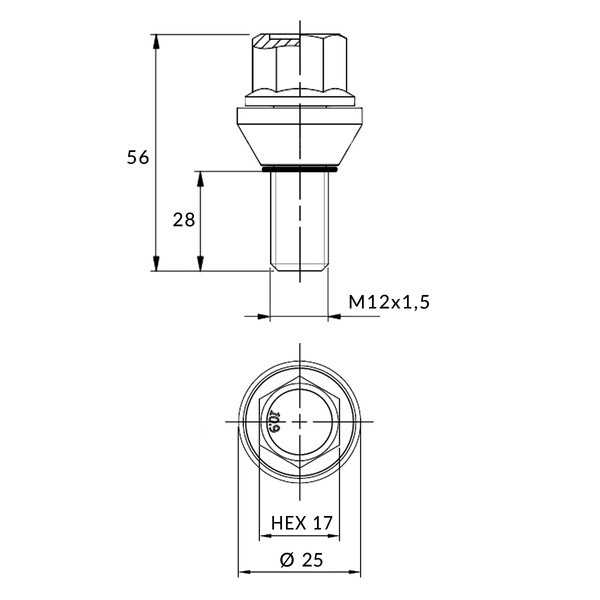 Schwimmender Bolzen für Felgen mit M12x1,5 - (beweglicher Konus) - Carbonado