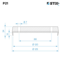 P21 Verstärkte Gummiauflage für Tragarm, 2 Bohrungen, 125x120×24 – Stix