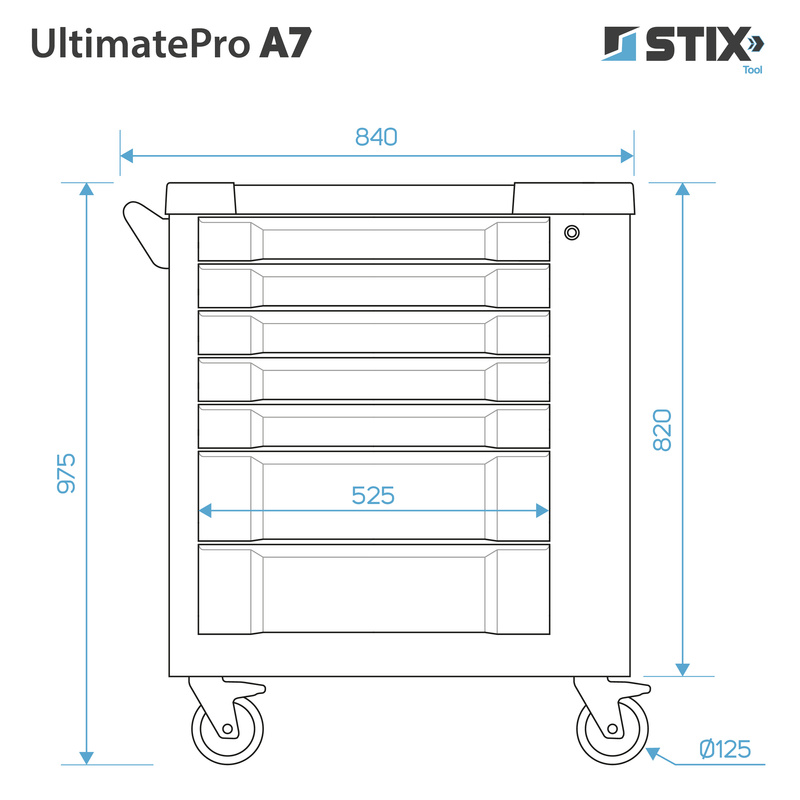 Workshop cabinet / tool trolley with 7 drawers, side compartment – UltimatePro A7 – Stix