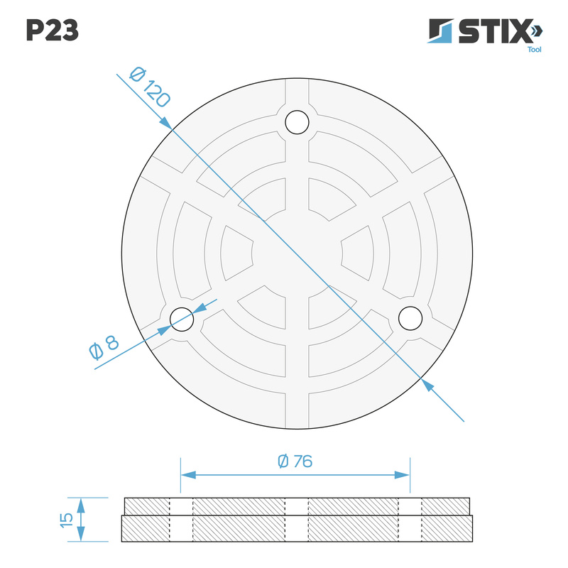 P23 Reinforced Jack Pad for Lift Arm, 3 Holes, 120×15 – Stix