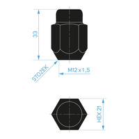 Czarne nakrętki do oryginalnych felg aluminiowych Kia Hyundai M12x1,5 zamknięte bez kołnierza, klucz 21 - Carbonado