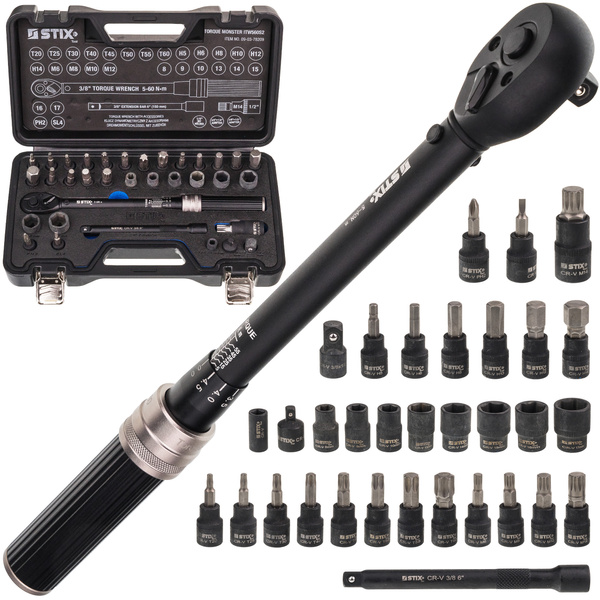 Drehmomentschlüssel 5–60 Nm 3/8", Set mit 33-teiligem Zubehör + Koffer ITW560/S2 – Stix