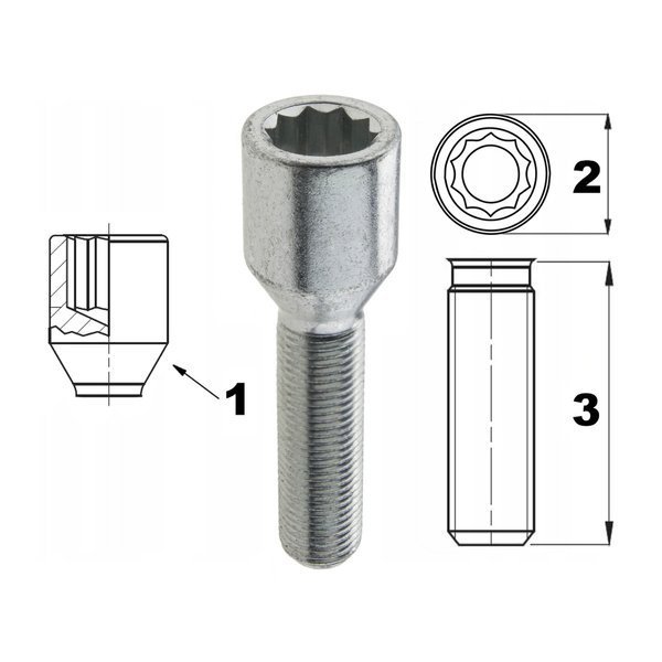 Śruba wąska Torx do kół aluminiowych M12x1,25 (długa