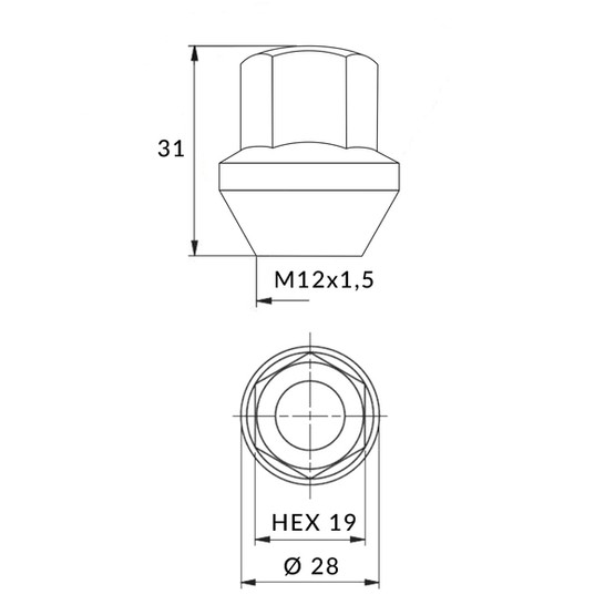 Nakrętka do oryginalnych felg Ford M12x1,5 / Jednoczęściowa - Carbonado