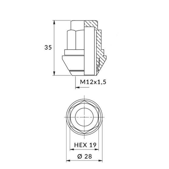 Nakrętki do oryginalnych felg aluminiowych Ford - M12x1,5 - (stożkowa ruchoma podkładka) - Carbonado