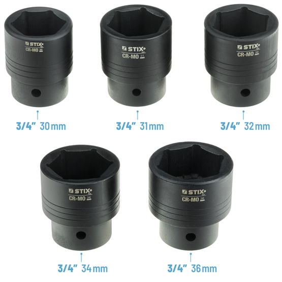 Nasadki udarowe 3/4" i 1" z akcesoriami – 26 elementów, walizka (od 21 do 65 mm) STT CR-MO SERIES 9 - Stix Tool