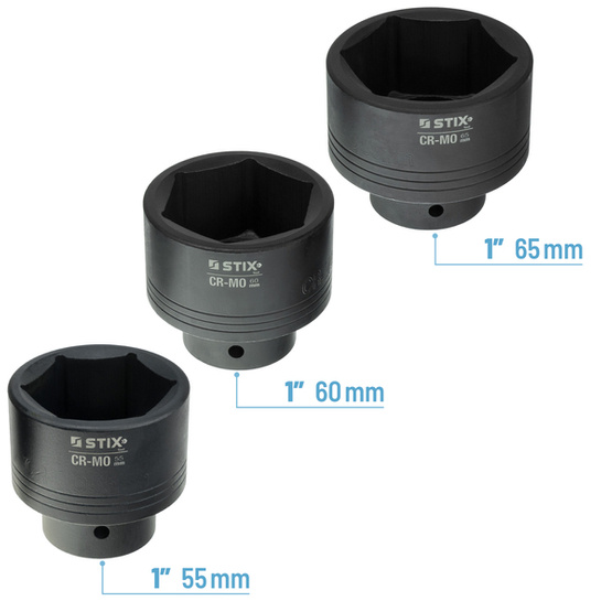 Nasadki udarowe 3/4" i 1" z akcesoriami – 26 elementów, walizka (od 21 do 65 mm) STT CR-MO SERIES 9 - Stix Tool