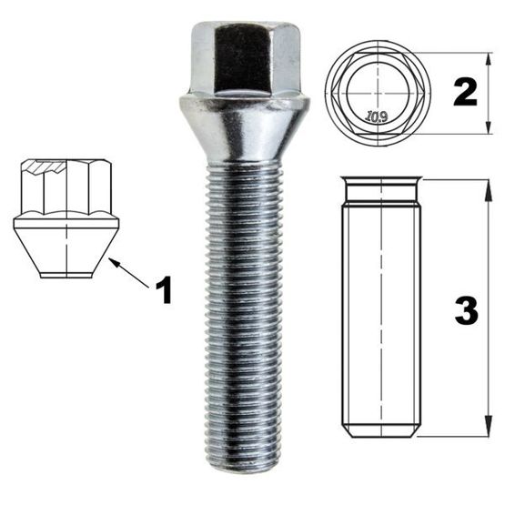 Śruba do felg / kół M14x1.50 stożek / K17 – 50 mm