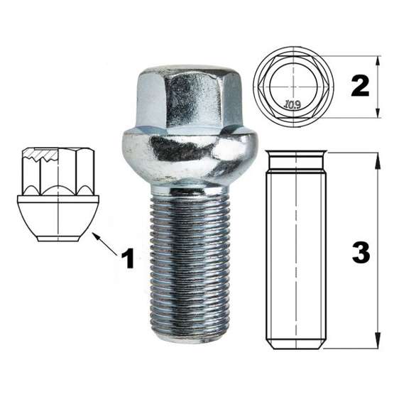 Śruba do felg / kół M15x1.25 kula / K17 – 28 mm