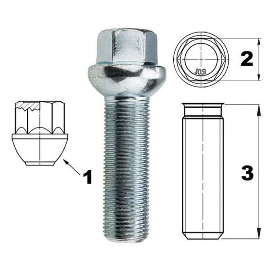Śruba do felg / kół M15x1.25 kula / K17 – 45 mm