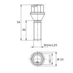 Czarna śruba do felg M14x1.25 30 mm – klucz 17. Stożek