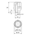 Nakrętki z prowadzeniem do felg, kół - M12x1,5 / Ocynk - (zamknięta z tuleją)