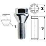 Śruba do felg / kół M12x1.25 stożek / K17 - 24mm - krótki łeb